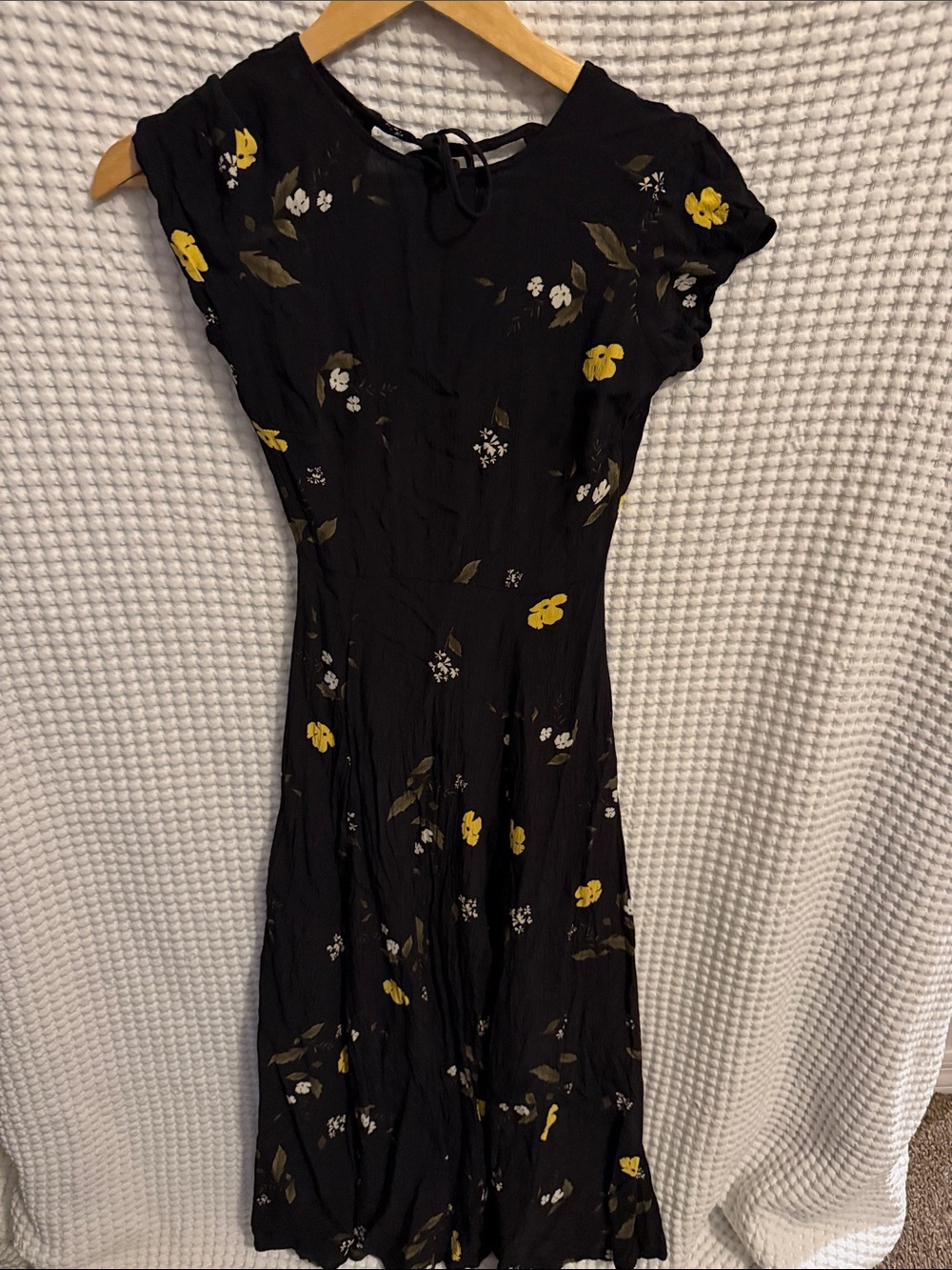 Urban Outfitters Black Midi Dress with Yellow Floral Print